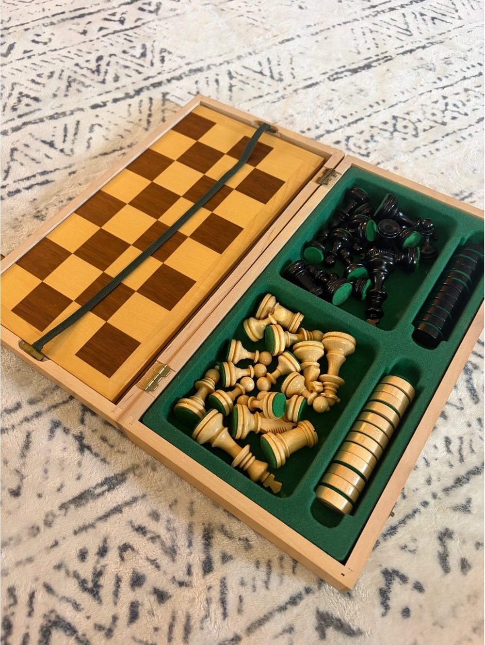Wooden Chess Set with Storage Box and Checkers